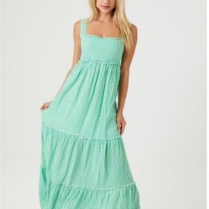 Gingham Maxi Dress - green/white